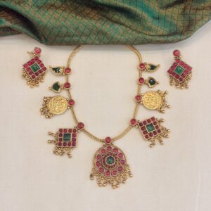 arya red and multi necklace set