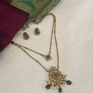 double layer emerald necklace set