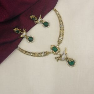 pravin green stone ad necklace set