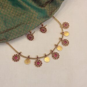 shyasham red coin antique necklace set