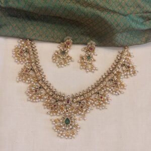 sundari green & pearl necklace set